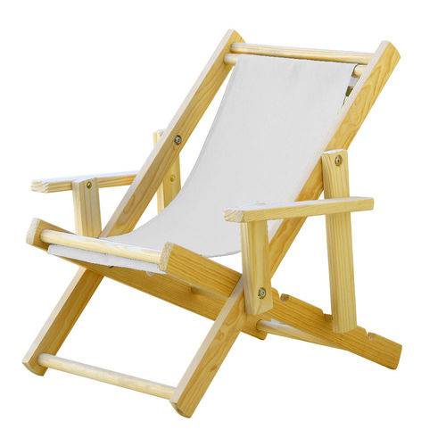 Cadeira Espreguiçadeira Dobrável Infantil Madeira Maciça Natural com Tecido Branco - Móveis Brasil