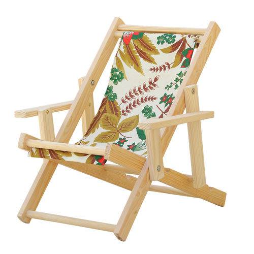 Cadeira Espreguiçadeira Dobrável Infantil Madeira Maciça Natural com Tecido Floral - Móveis Brasil