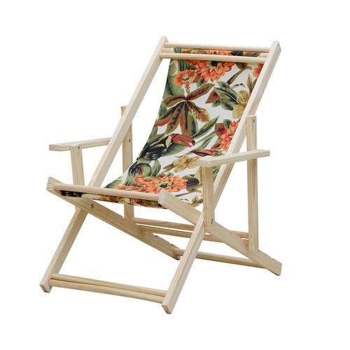 Cadeira Espreguiçadeira Dobrável Madeira Maciça Natural com Tecido Tucano - Móveis Brasil