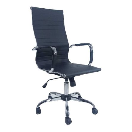 Cadeira Esteirinha Office Cromada Diretor Assento PU Preto Original Entrega Byartdesign