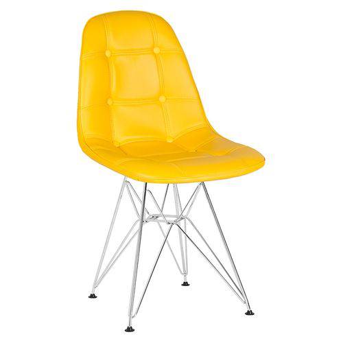 Cadeira Estofada Botonê - Amarelo - Metal Cromado