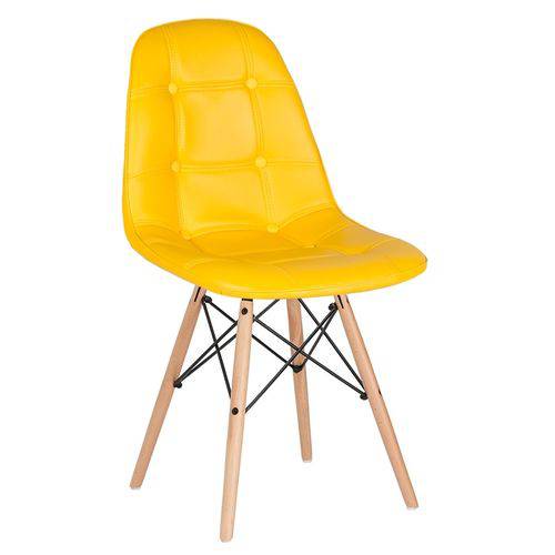Cadeira Estofada Eames Botonê - Eiffel - Amarelo - Madeira Clara