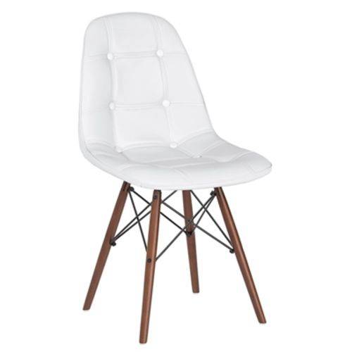 Cadeira Estofada Eames Botonê - Eiffel - Branco - Madeira Escura