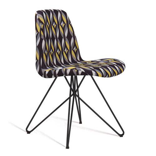 Cadeira Estofada Eames com Pés de Aço - Colorido Preto