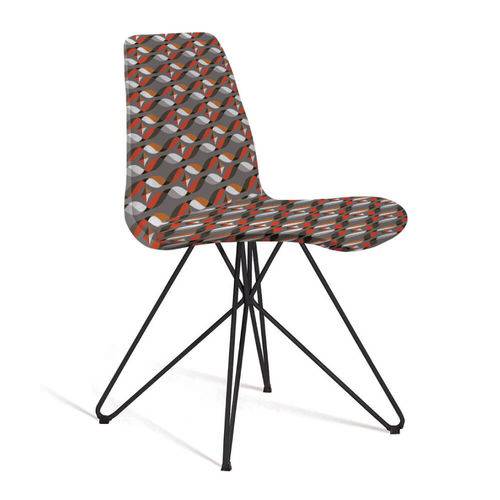 Cadeira Estofada Eames com Pés de Aço Preto - Colorido Cinza