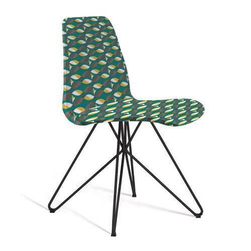 Cadeira Estofada Eames com Pés de Aço Preto - Colorido Verde