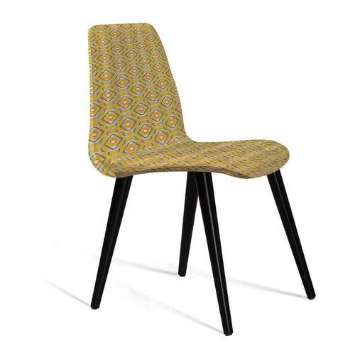 Cadeira Estofada Eames em Suede com Pés Palito - Amarelo/cinza
