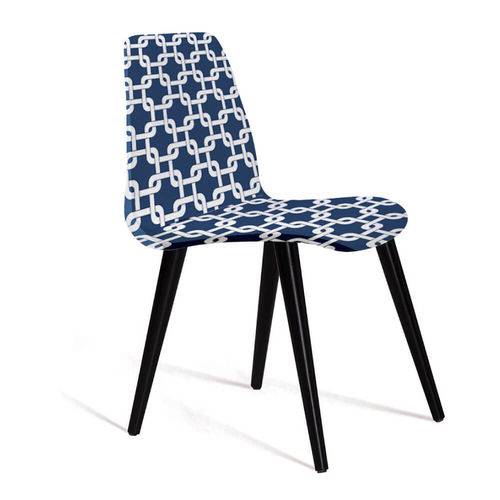 Cadeira Estofada Eames em Suede com Pés Palito - Azul/branco