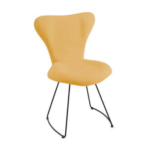 Cadeira Estofada Jacobsen com Pés Aço Preto - Linho Amarelo