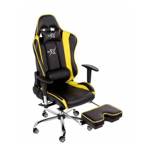 Cadeira Gamer Brx Braços 4d com Descanso de Pés Amarelo