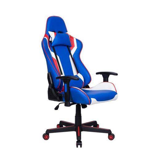 Cadeira Gamer Giratória Reclinável Azul Vermelha e Branca PEL-3010