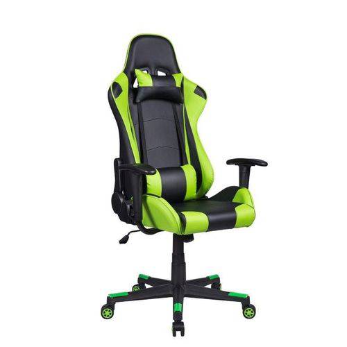 Cadeira Gamer Giratória Reclinável Preta e Verde PEL-3012