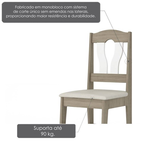 Cadeira H2 com Estofado de Courino Bege - MDF 15 Mm - Cappuccino/Branco