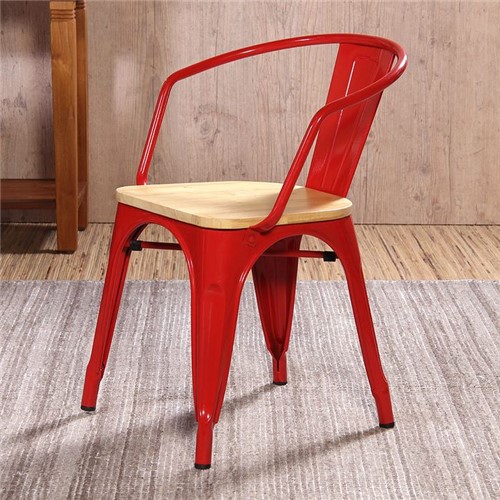 Cadeira Industry Vermelha C/ Braço e Assento de Carvalho