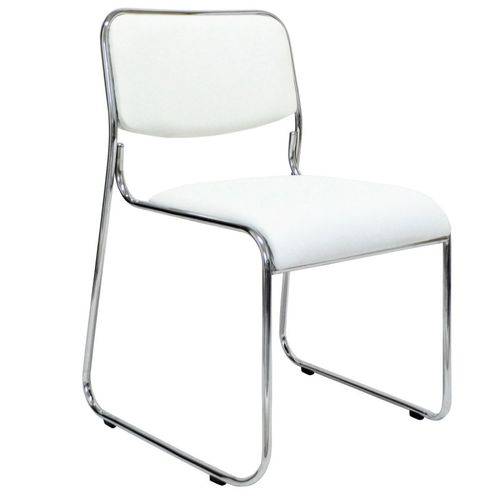 Cadeira Interlocutor EZ-3023 Branca Couro PU com Base Fixa e Empilhável