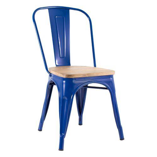 Cadeira Iron Tolix com Assento Madeira Clara - Azul Escuro