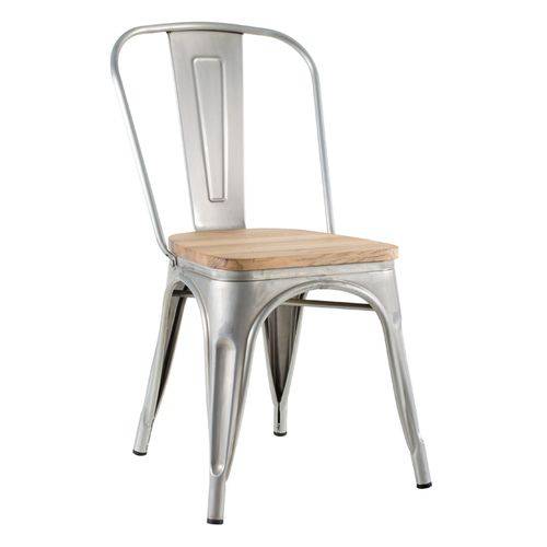 Cadeira Iron Tolix com Assento Madeira Clara - Galvanizada