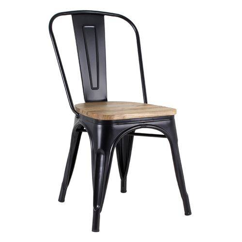 Cadeira Iron Tolix com Assento Madeira Clara - Preto