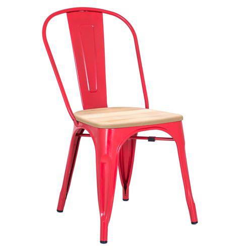 Cadeira Iron Tolix com Assento Madeira Clara - Vermelho