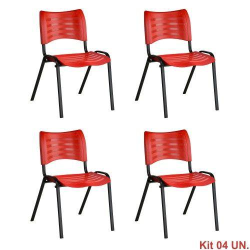 Cadeira Iso Plástica Empilhável VERMELHA (Kit 4 Unidades) KAS