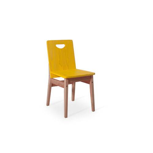 Cadeira Jantar de Madeira Tucupi 40x51x81cm - Acabamento Stain Nozes e Amarelo