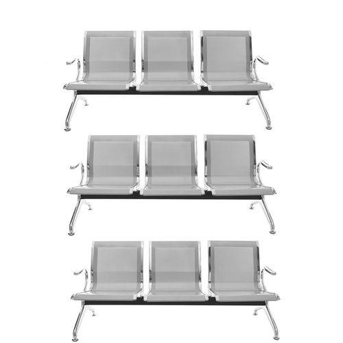 Cadeira Longarina de Aeroporto Cromada 3 Lugares KIT com 03 Unidades.