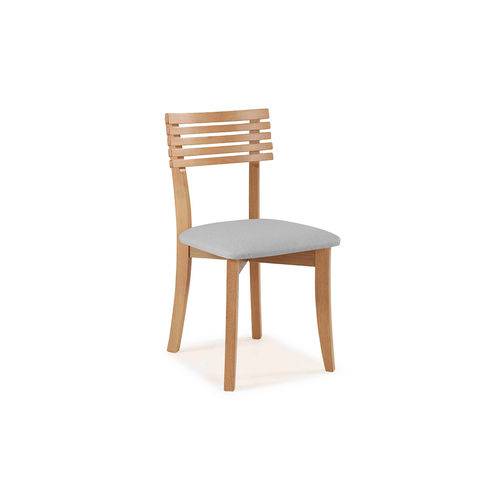 Cadeira Moderna de Madeira Boni Ripada - Verniz Amendoa - Tec. 154b Cinza Claro