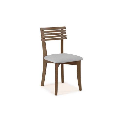 Cadeira para Sala de Jantar Boni Ripada - Verniz Capuccino - Tec. 154b Cinza Cla
