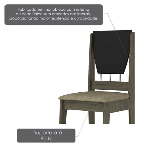 Cadeira Paris Plus com Assento e Encosto Estofado de Camurça Suede - MDP 15 Mm - Chocolate/Preto