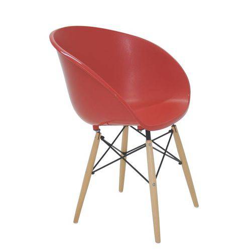 Cadeira Plastica Elena Vermelha com Base 3-d em Aco e Madeira