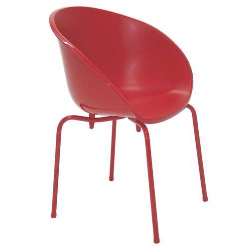 Cadeira Plastica Elena Vermelha com Pernas de Aco Vermelha