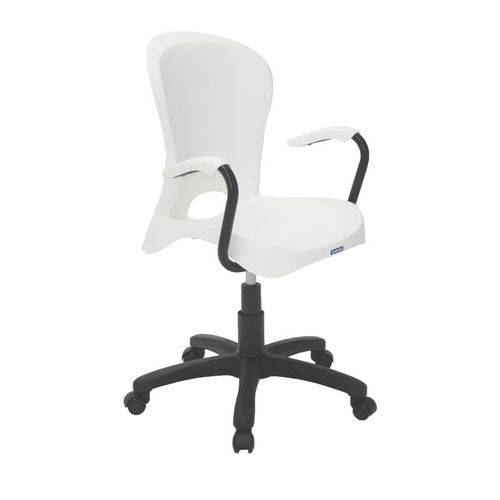 Cadeira Plastica Jolie Branca com Rodizio em Nylon e Braco de Aluminio Preto