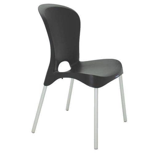 Cadeira Plastica Jolie Preta com Pernas de Aluminio Anodizadas
