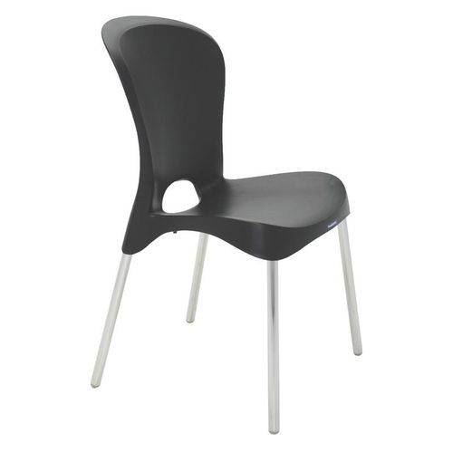 Cadeira Plastica Jolie Preta com Pernas de Aluminio Polidas