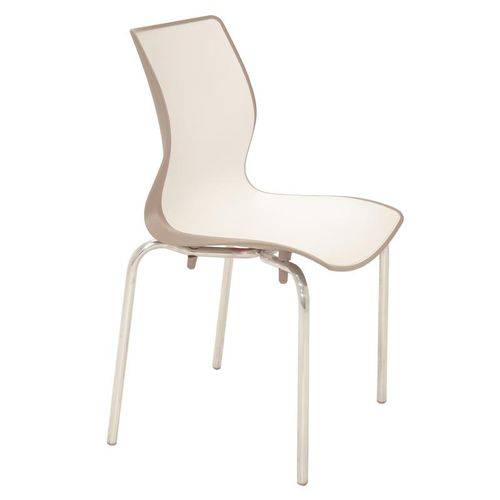 Cadeira Plastica Maja Bi-color Camurca e Branca com Pernas de Alumino Polidas