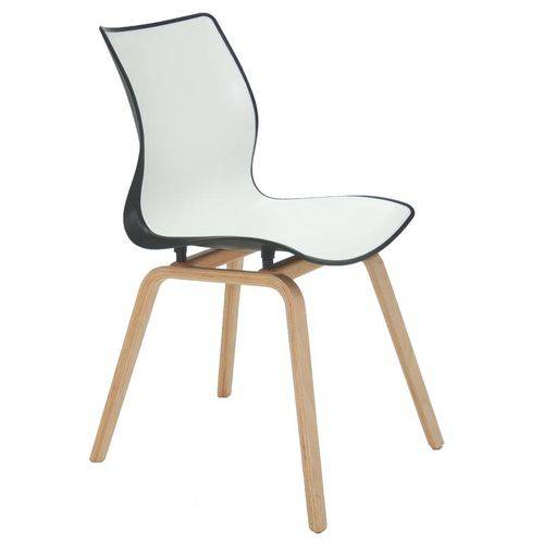 Cadeira Plastica Maja Bi-color Preta e Branca com Base de Madeira