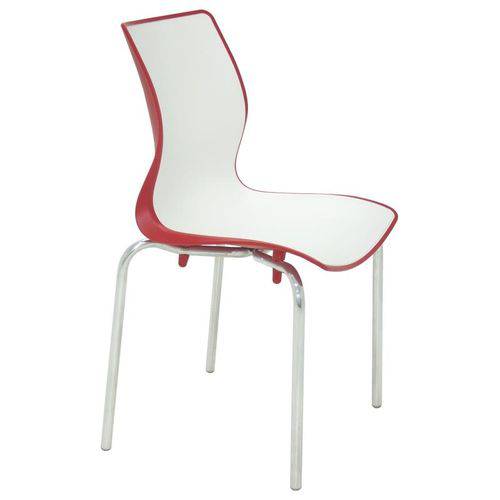 Cadeira Plastica Maja Bi-Color Vermelha e Branca com Pernas de Alumino Polidas