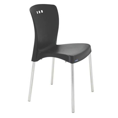 Cadeira Plastica Mona Preta com Pernas de Aluminio Polidas