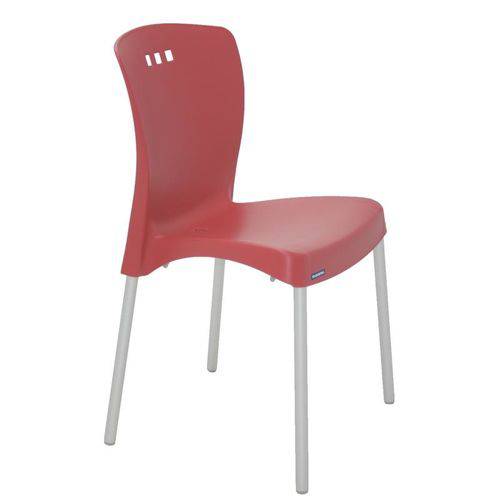 Cadeira Plastica Mona Vermelha com Pernas de Aluminio Anodizadas