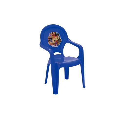 Cadeira Plastica Monobloco com Bracos Infantil Azul com Adesivo Catty
