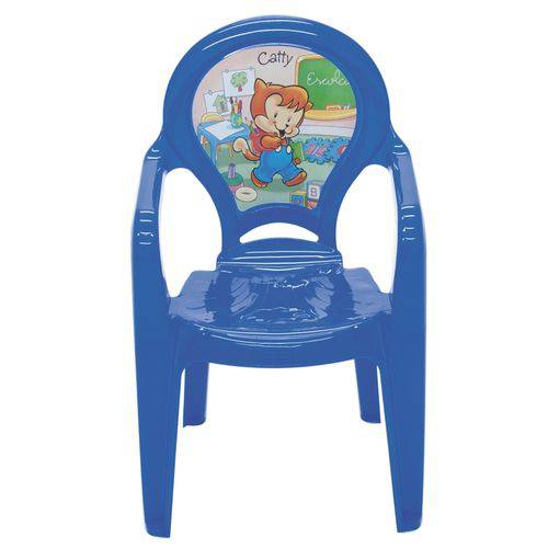 Cadeira Plástica Monobloco com Bracos Infantil Catty Azul com Decoracao In Mold Tramontina 92263/070