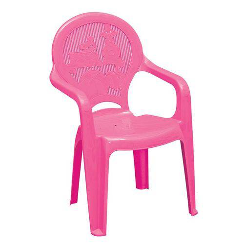 Cadeira Plastica Monobloco com Bracos Infantil Estampada Catty Rosa