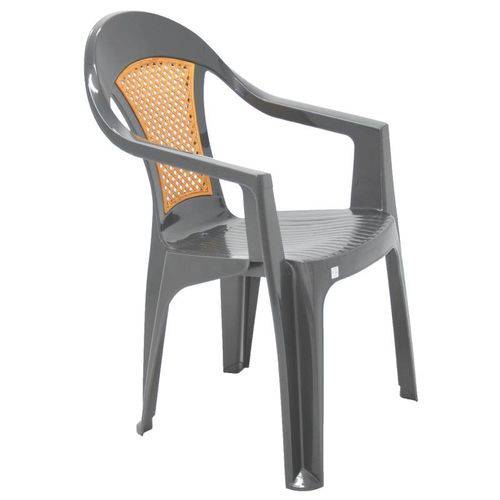 Cadeira Plastica Monobloco com Bracos Malibu Grafite com Tela Radica
