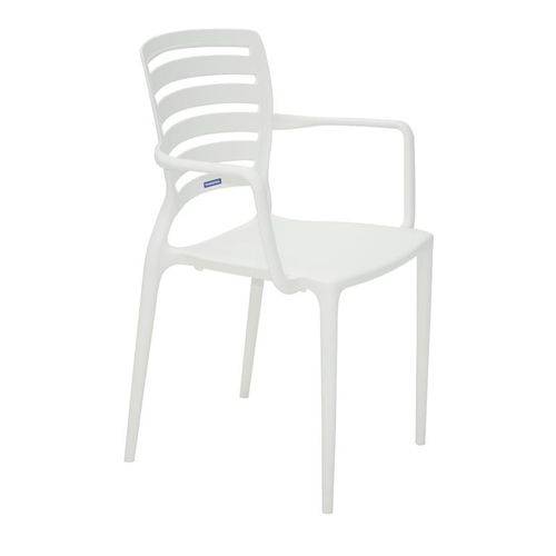 Cadeira Plastica Monobloco com Bracos Sofia Branca Encosto Vazado Horizontal