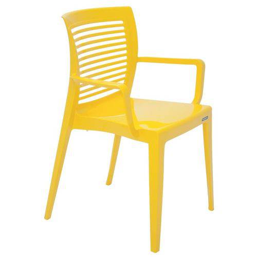 Cadeira Plastica Monobloco com Bracos Victoria Amarela Encosto Vazado Horizontal