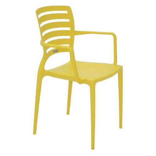 Cadeira Plastica Monobloco com Bracossofia Amarela Encosto Vazado Horizontal