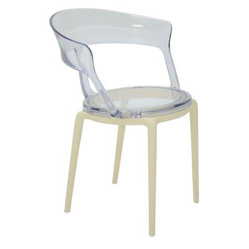 Cadeira Plastica Montavel Luna P Base Bege e Assento Transparente