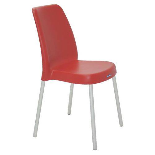 Cadeira Plastica Vanda Vermelha com Pernas de Aluminio Anodizadas
