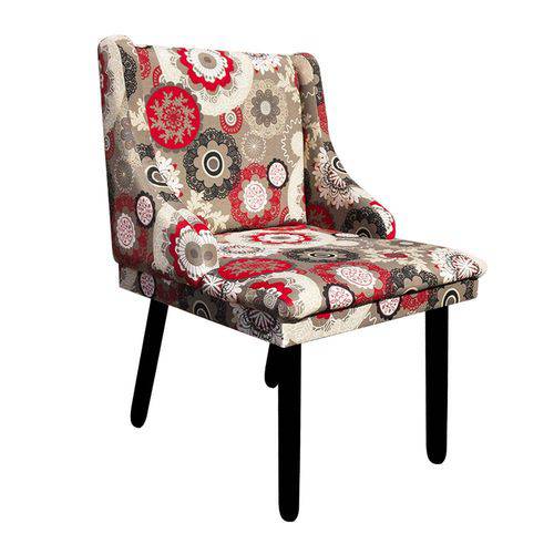 Cadeira Poltrona Decorativa Liz Estampado Floral D32 Pés Tabaco - D'Rossi
