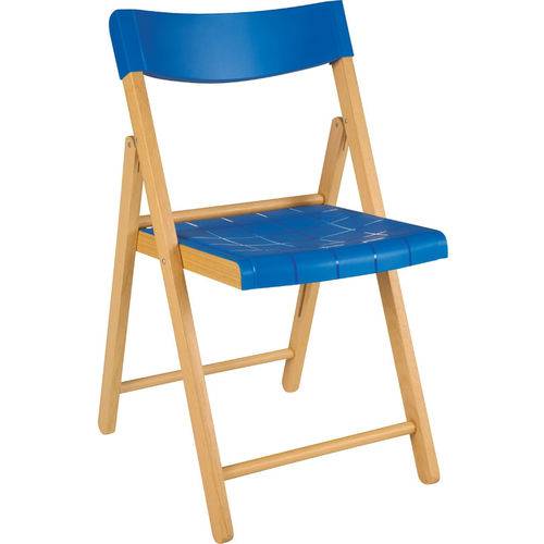 Cadeira Potenza de Madeira Tauarí Evernizada/Azul - Tramontina